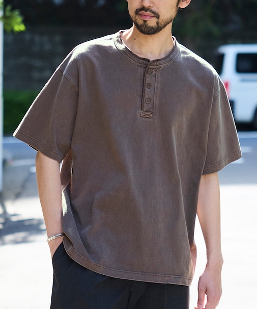 HEAVY WEIGHT/ヘビーウェイト ピグメント ショートスリーブ ヘンリーネック Tシャツ/10.5オンス
