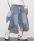 ワイドシルエット ヴィンテージ加工 クロップド カーブ デニム ショートパンツ