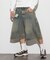 ワイドシルエット ヴィンテージ加工 クロップド カーブ デニム ショートパンツ