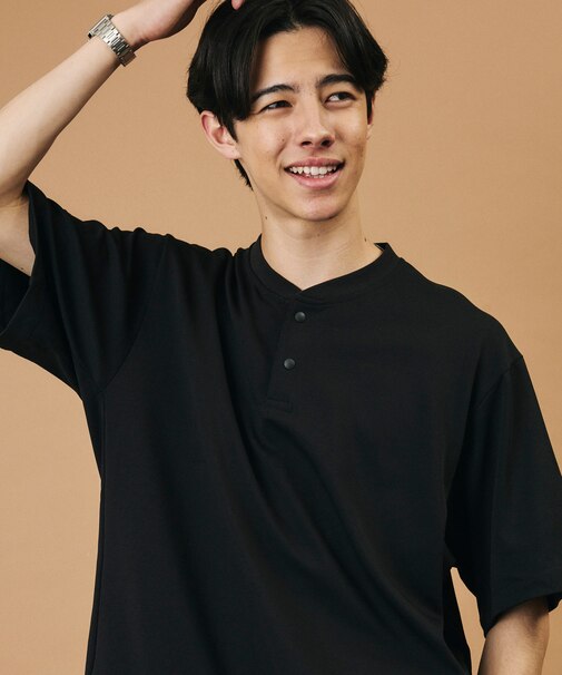 SUPER ICE / スーパーアイス ヘンリーネック スピンドルTシャツ 接触冷感 / 吸水速乾 / UVカット