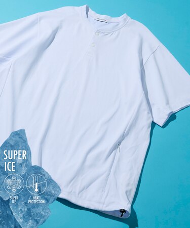 SUPER ICE / スーパーアイス ヘンリーネック スピンドルTシャツ 接触冷感 / 吸水速乾 / UVカット