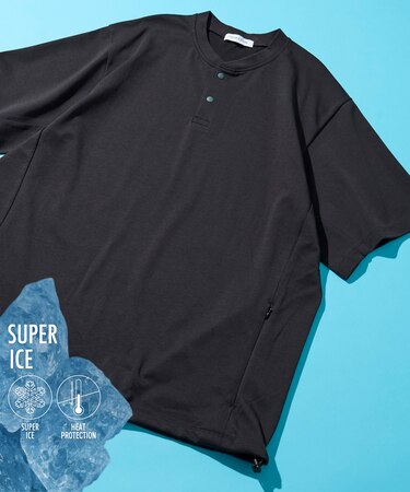 SUPER ICE / スーパーアイス ヘンリーネック スピンドルTシャツ 接触冷感 / 吸水速乾 / UVカット