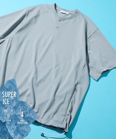 SUPER ICE / スーパーアイス ヘンリーネック スピンドルTシャツ 接触冷感 / 吸水速乾 / UVカット