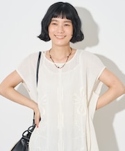 インド メッシュ刺繍ノースリーブワンピース