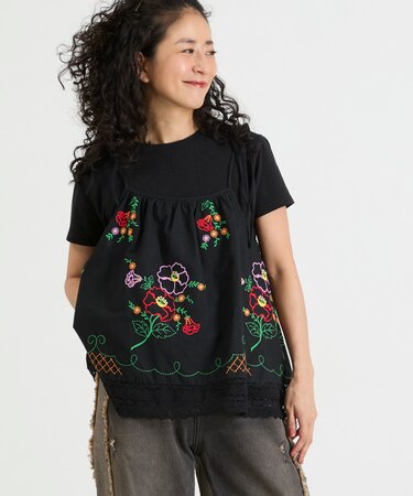 インド 肩リボン 刺繍 リメイク風 キャミソール