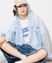 別注 シアー ストライプ フードシャツ