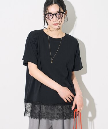 裾 レースドッキング Tシャツ