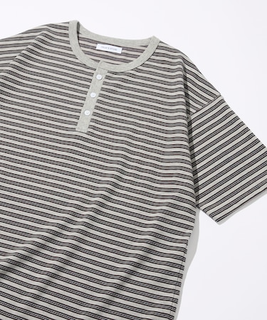 マルチボーダー ヘンリーネック 半袖Tシャツ