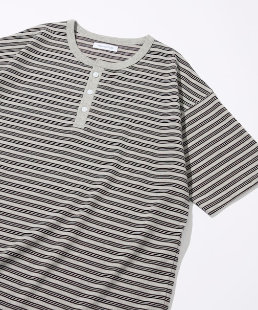 マルチボーダー ヘンリーネック 半袖Tシャツ