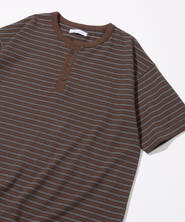 マルチボーダー ヘンリーネック 半袖Tシャツ