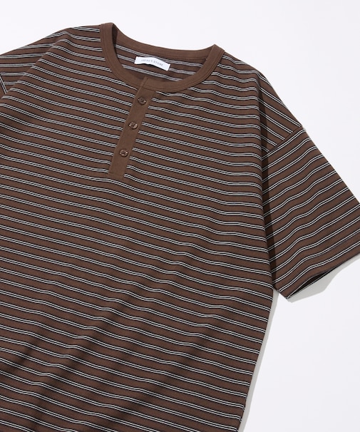マルチボーダー ヘンリーネック 半袖Tシャツ
