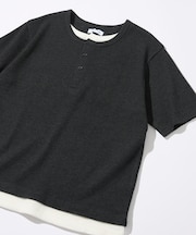 ワッフル フェイクレイヤード ヘンリーネック Tシャツ