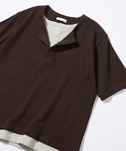 ワッフル フェイクレイヤード ヘンリーネック Tシャツ