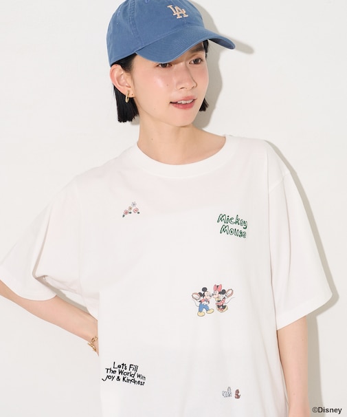 【MICKEY MOUSE】レトロ総柄 刺繍 Tシャツ
