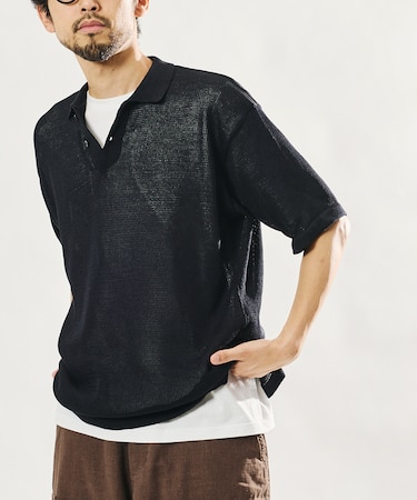 シアーニット ポロシャツ&コットンTシャツ レイヤードセット