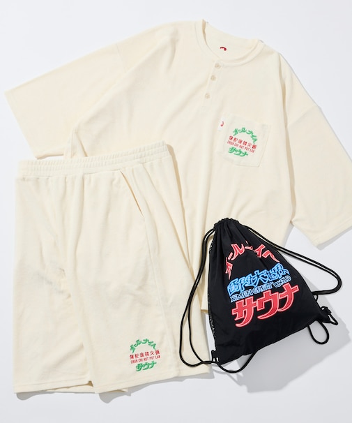 大世界×SAUVENIR×FREAK'S STORE 別注 オールナイトサウナ KANNAIGI ナップサック付きパイルセットアップ