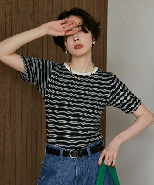 別注 Panel Rib Half Sleeve Tee