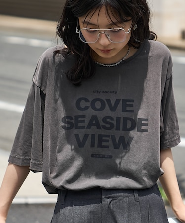 ルーズネック ピグメントロゴTシャツ