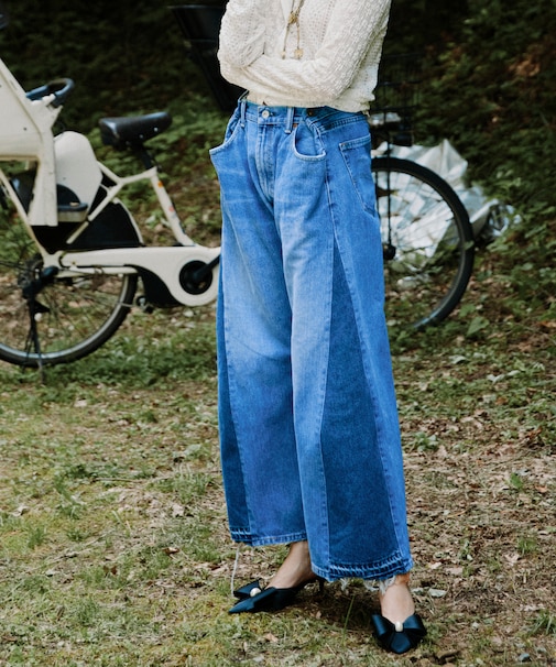 vintage リメイク タック デニムパンツ
