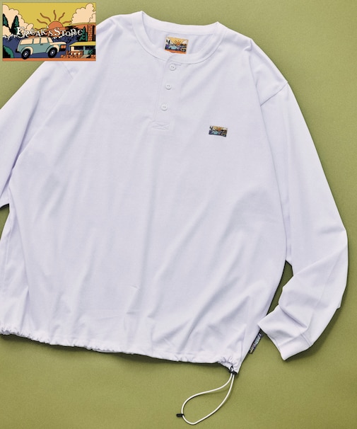 FREAK'S STORE for BEACH & FES リラックスフィット ワンポイントロゴ スピンドル ヘンリーネック ロングスリーブTシャツ