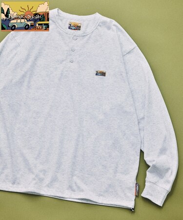 FREAK'S STORE for BEACH & FES リラックスフィット ワンポイントロゴ スピンドル ヘンリーネック ロングスリーブTシャツ