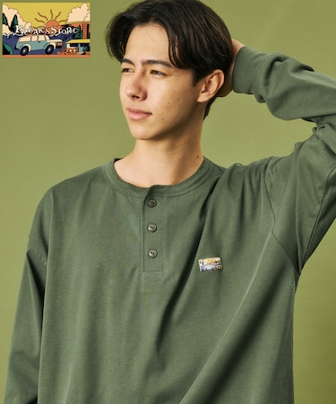 FREAK'S STORE for BEACH & FES リラックスフィット ワンポイントロゴ スピンドル ヘンリーネック ロングスリーブTシャツ