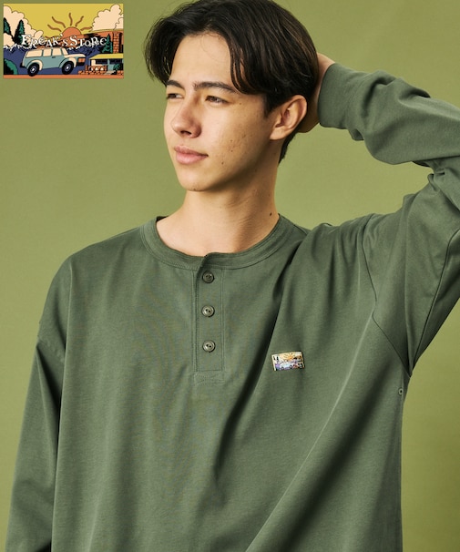 FREAK'S STORE for BEACH & FES リラックスフィット ワンポイントロゴ スピンドル ヘンリーネック ロングスリーブTシャツ
