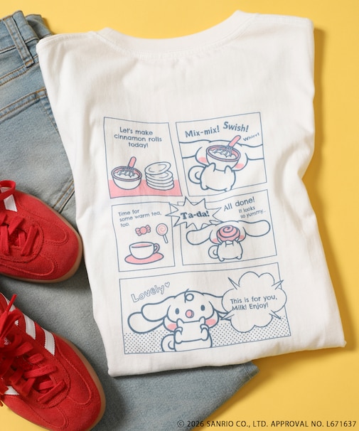 ”CINNAMOROLL” 目隠し コミック柄 プリントTシャツ