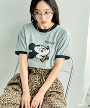 【MICKEY MOUSE】 Leopard logo ringer Tシャツ/ミッキーマウス
