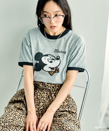 【MICKEY MOUSE】 Leopard logo ringer Tシャツ/ミッキーマウス