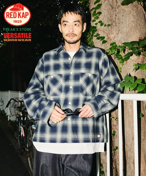 RED KAP × FREAK'S STORE 別注 クロップド フランネル ロングスリーブ ワークシャツ