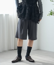 ベルト付き タック ハーフパンツ