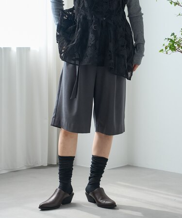 ベルト付き タック ハーフパンツ