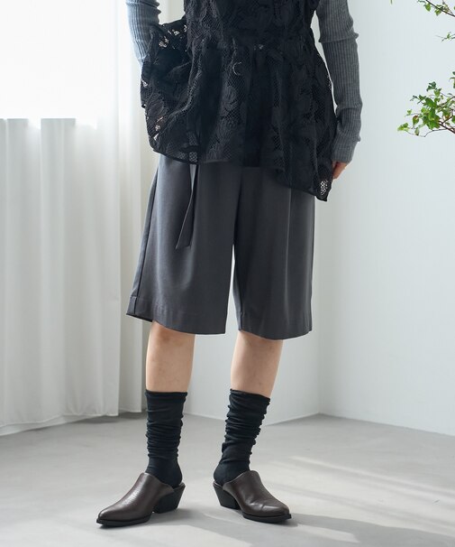 ベルト付き タック ハーフパンツ