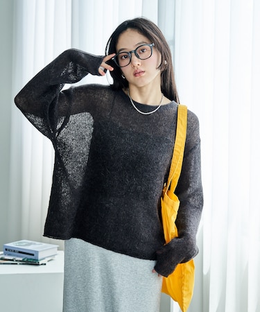 モヘア混 アルパカリブニットプルオーバー