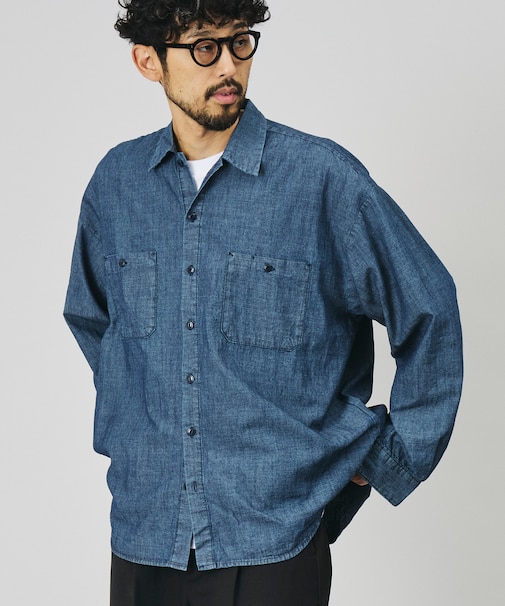 別注 リラックスフィット シャンブレー ワーク ロングスリーブシャツ