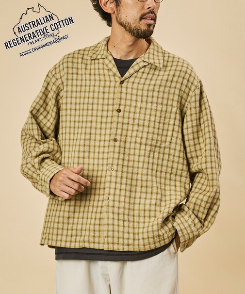 AUSTRALIAN COTTON オープンカラー チェックシャツ ロングスリーブ