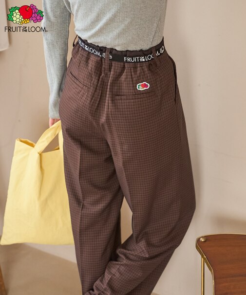 別注 チェック柄 タックワイドパンツ