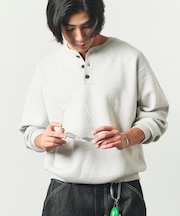 ウォッシャブル スウェットライク ヘンリーネックニット/静電気ケア