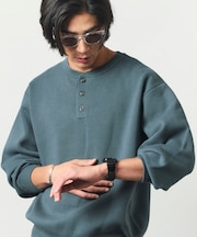ウォッシャブル スウェットライク ヘンリーネックニット/静電気ケア