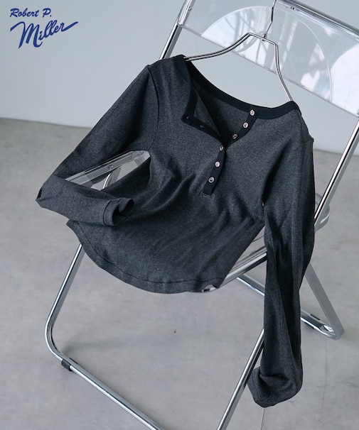 別注 Panel rib Henley Long Sleeve T-shirt
