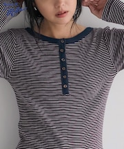 別注 Panel rib Henley Long Sleeve T-shirt