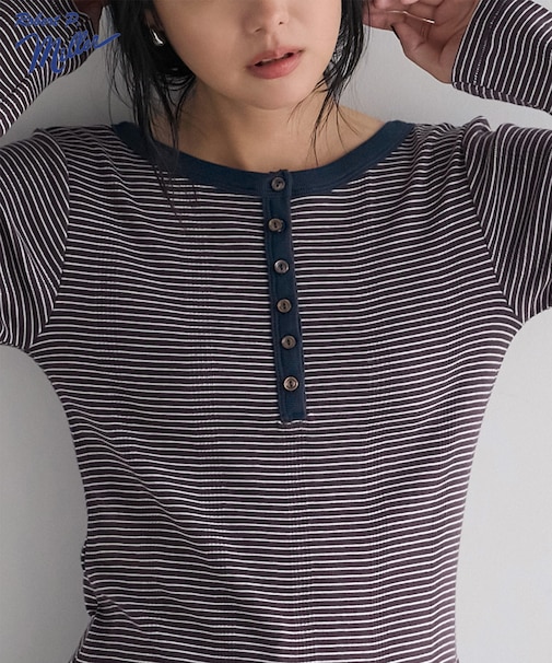 別注 Panel rib Henley Long Sleeve T-shirt