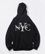 リラックスフィット NYCロゴ ジップアップ フーディー