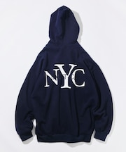 リラックスフィット NYCロゴ ジップアップ フーディー