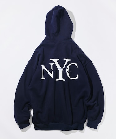 リラックスフィット NYCロゴ ジップアップ フーディー