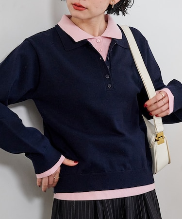 配色 レイヤードポロニット
