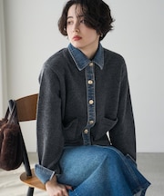 異素材ドッキングニット