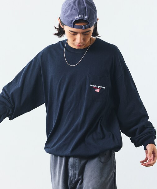 リラックスフィット フラッグロゴ ヘムコード ロングスリーブ ポケットTシャツ