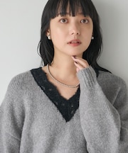 起毛レース Vネックニット